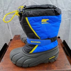 SOREL FLURRY Insulated Winter Boots Color Black Blue Yellow 1855251014 Big Kid 5